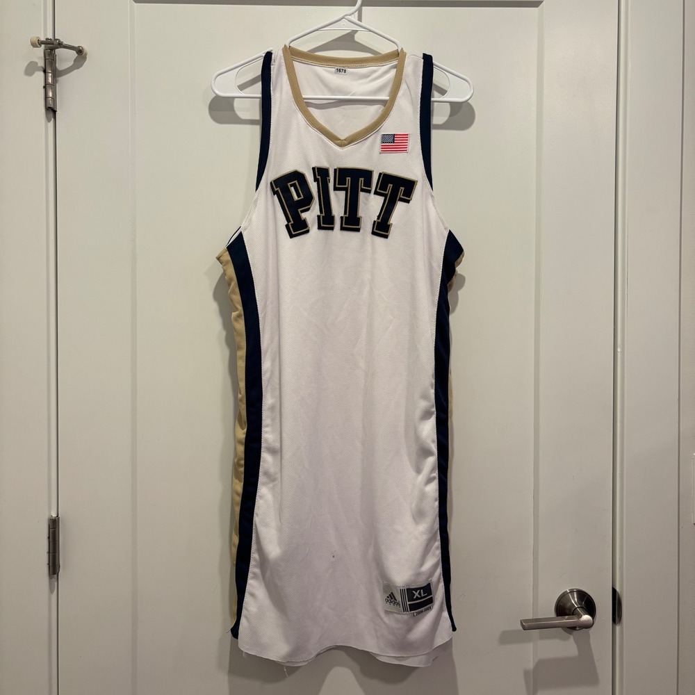 Adidas Pittsburg Panthers Vintage Basketball Jersey XL White Navy Gold 2008-2009